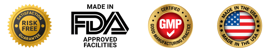 Prostate Max certification badges – GMP, FDA approved, Non-GMO, Made in USA, Natural Ingredients